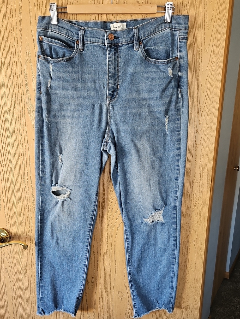 Nicole Miller Light Blue Distressed Straight-Leg Jeans